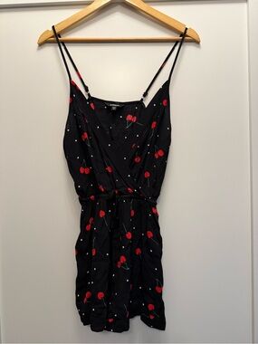 Express Cherry Print Black Romper